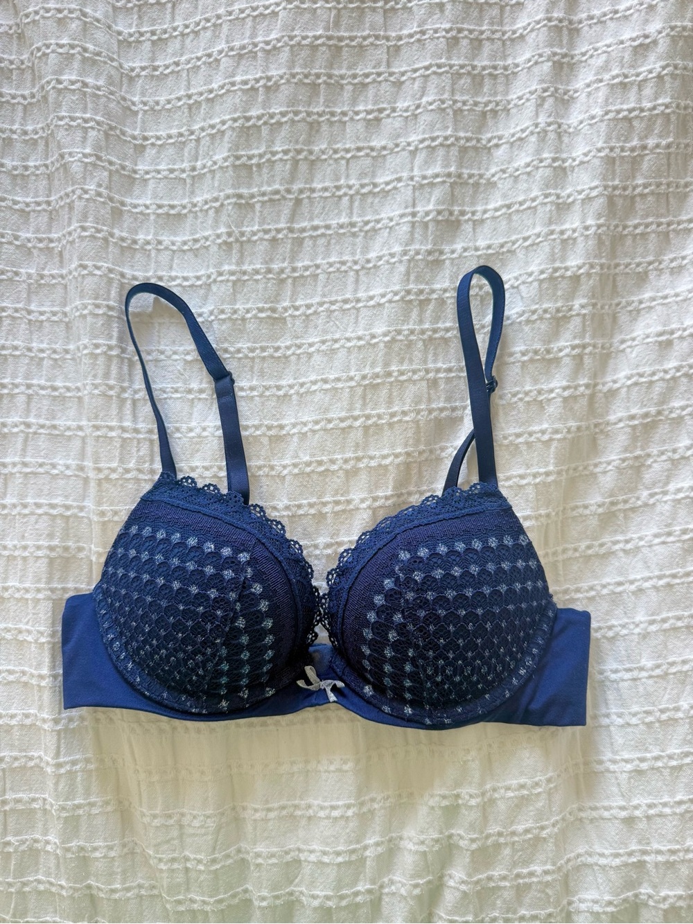 aerie Navy Lace Push-Up Bra with Scallop Detail